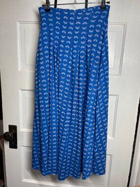 Vintage pleated blue rayon skirt elastic waistband